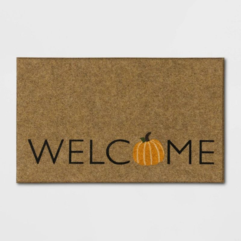 Photo 1 of 1'6"x2'6" Halloween 'Welcome' Faux Coir Doormat Natural/Orange - Hyde and EEK! Boutique™: Outdoor Front Mat, Low Pile