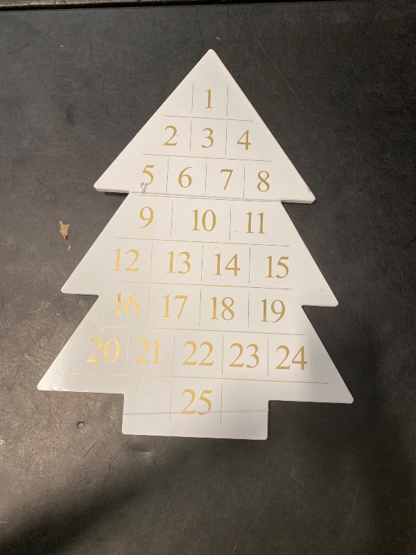 Photo 1 of 19" Wood Tree Christmas Advent Calendar with Star Counter White/Gold - Wondershop