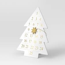 Photo 1 of 19" Wood Tree Christmas Advent Calendar with Star Counter White/Gold - Wondershop