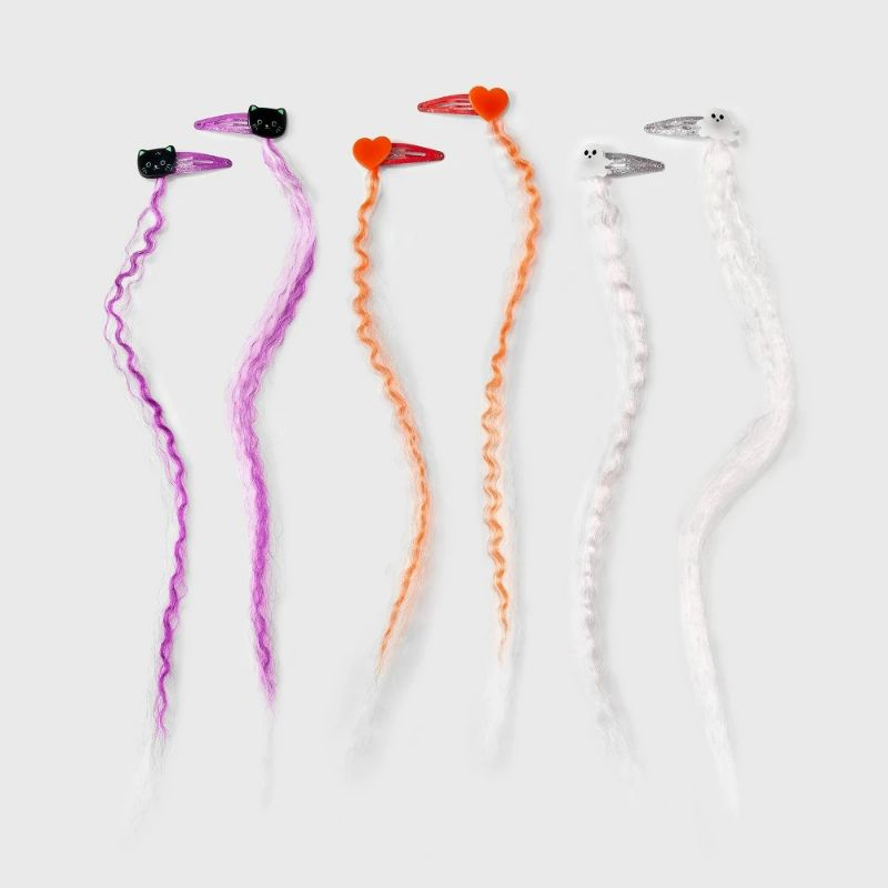Photo 1 of Girls' 6pk Halloween Faux Hair Snap Clips - Cat & Jack™ Orange/Pink/Purple: Styling Fashion Clips