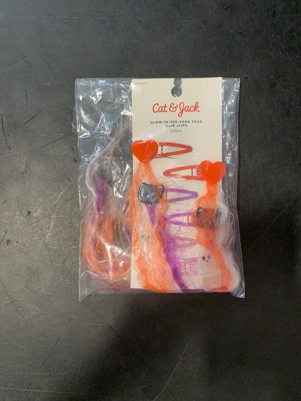 Photo 1 of Girls' 6pk Halloween Faux Hair Snap Clips - Cat & Jack™ Orange/Pink/Purple: Styling Fashion Clips
