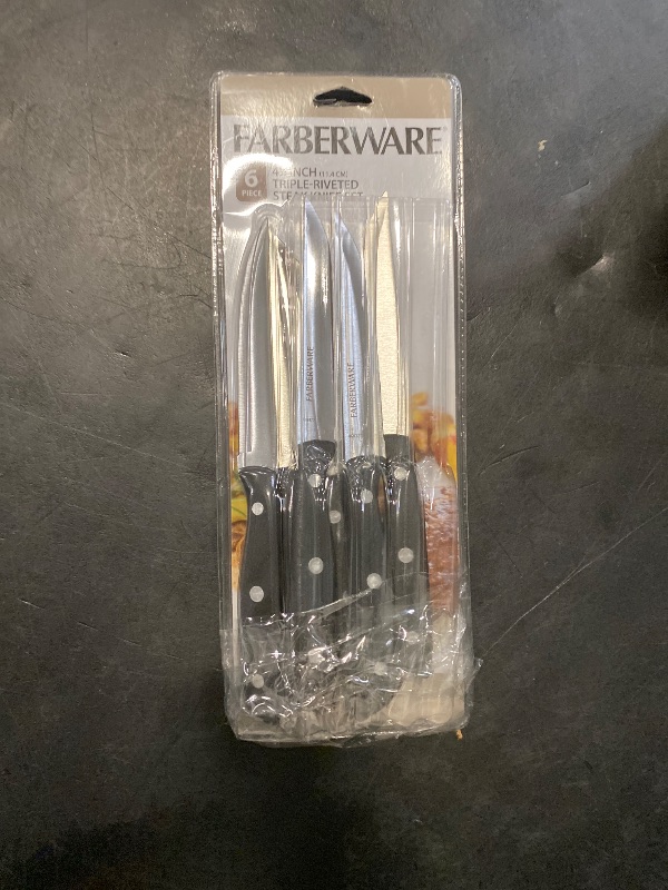 Photo 1 of Farberware Triple Riveted Steak Knife Set, 6-Piece, High-Carbon Stainless Steel Knife Set, Razor-Sharp Steak Knife Set with Fine Edge Blades, Black