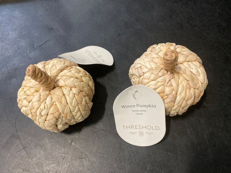 Photo 1 of 2pack The Threshold Medium Woven Pumpkin Light Pumpkin Figurine