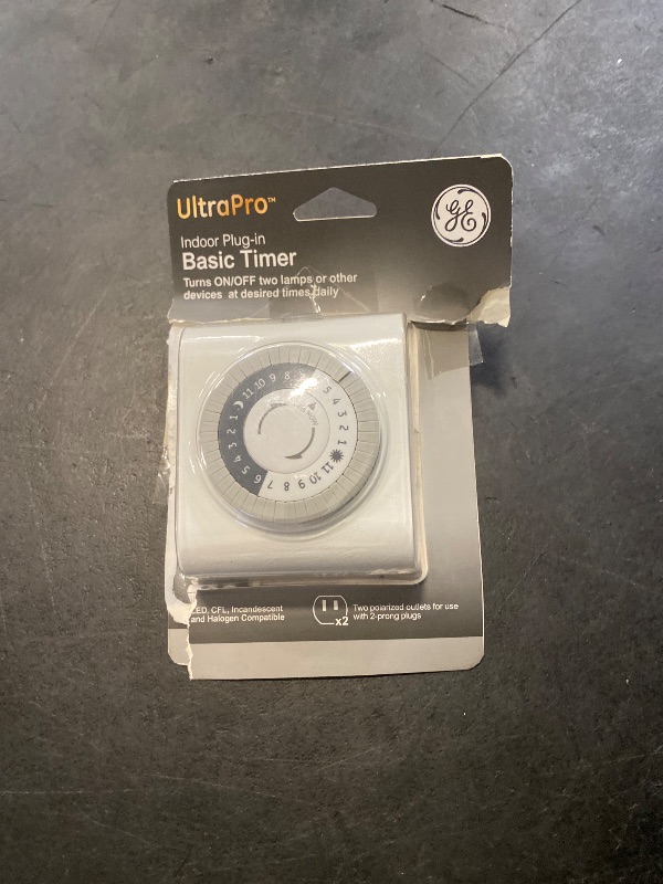 Photo 1 of GE Indoor Mechanical Timer 24hr 2-Polarized Outlet Big Button White: Push Button, No Assembly, 1-Year Warranty, PET Material