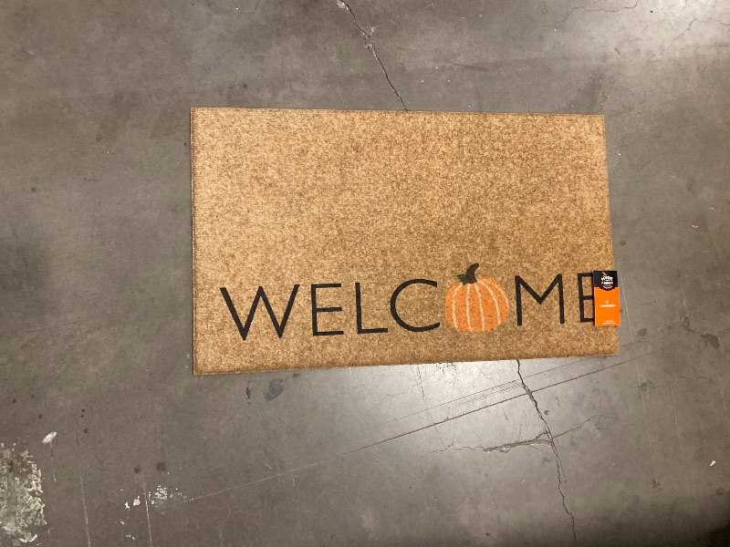 Photo 1 of 1'6"x2'6" Halloween 'Welcome' Faux Coir Doormat Natural/Orange - Hyde and EEK! Boutique™: Outdoor Front Mat, Low Pile
