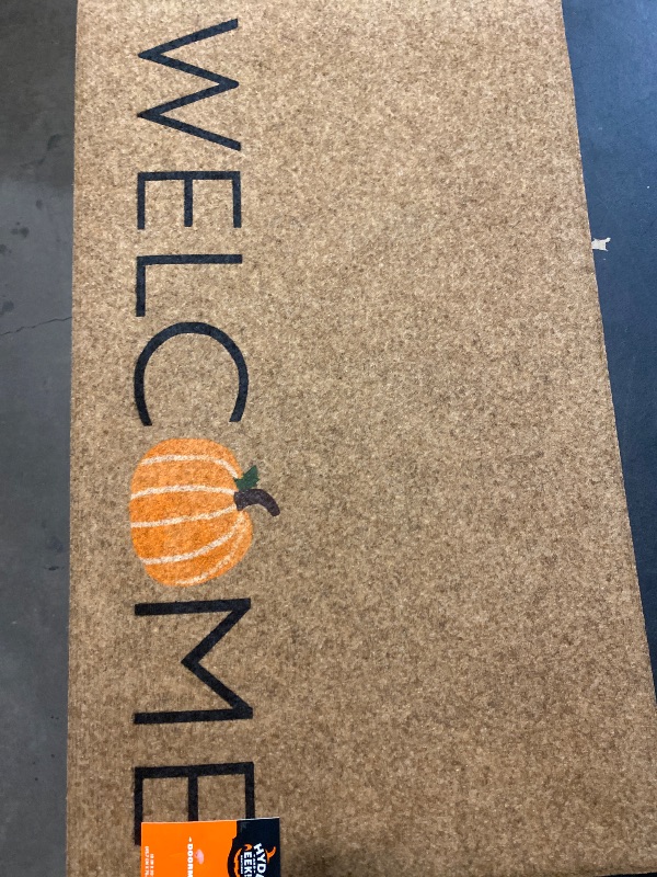 Photo 1 of 1'6"x2'6" Halloween 'Welcome' Faux Coir Doormat Natural/Orange - Hyde and EEK! Boutique™: Outdoor Front Mat, Low Pile