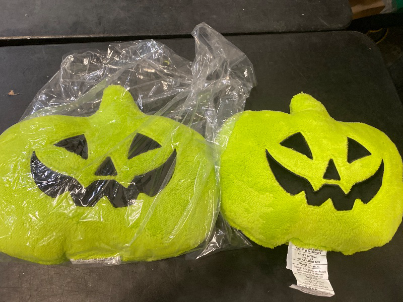Photo 1 of 2pack Pumpkin Shaped Halloween Faux Shearling Pillow Green - Hyde and EEK! Boutique™: Indoor Decorative, Oval
