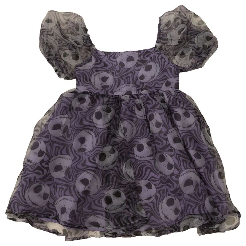 Photo 1 of Size XL 14 Girls Jack Skellington Halloween Short Puff Sleeve Dress - Purple