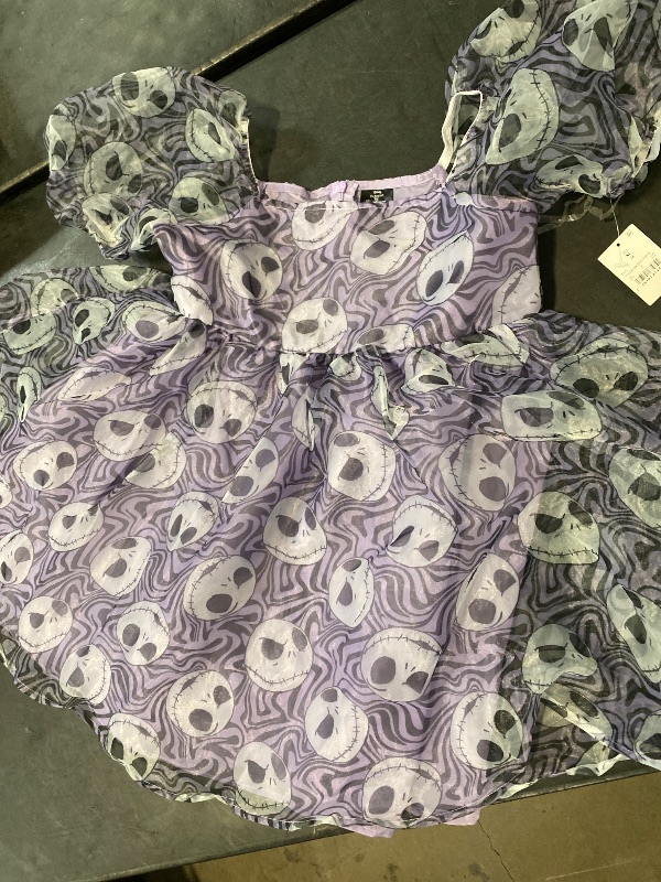 Photo 1 of Size XL 14 Girls Jack Skellington Halloween Short Puff Sleeve Dress - Purple 