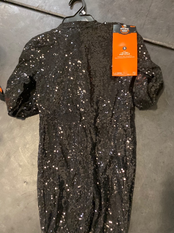 Photo 1 of Size S Girls Pop Star Glam Black Sequin Jumpsuit & Microphone Halloween Costume