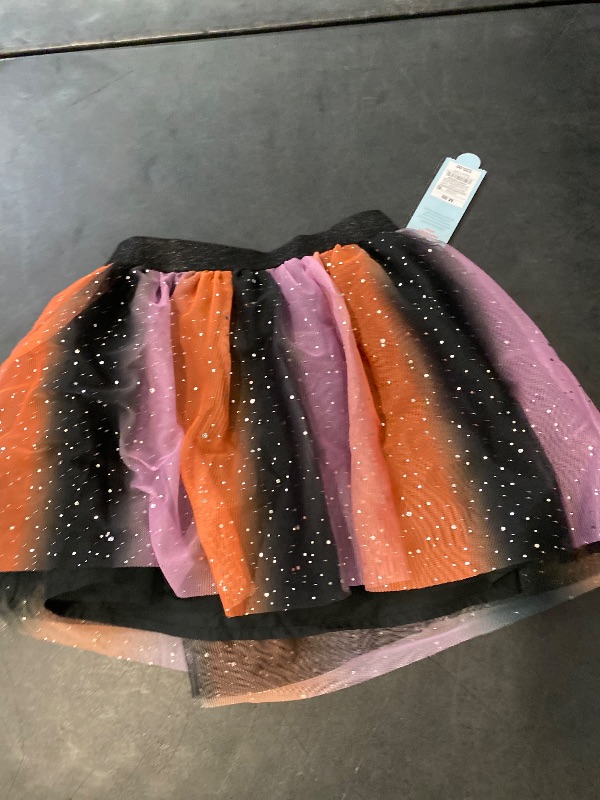 Photo 1 of Size M 8 Girls Shiny Orange Purple & Black Rainbow Ruffled Halloween Tutu Skirt 