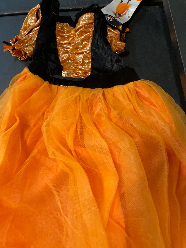 Photo 1 of Size L  Girls Orange & Black Fancy Witch Dress & Hat Halloween Costume