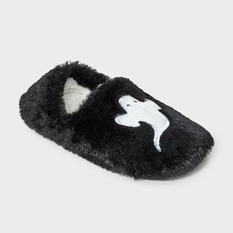 Photo 1 of Size M/L Women's Hyde & EEK! Boutique Ghost Embroidered Halloween Faux Fur Pull-On Slipper Socks with Grippers