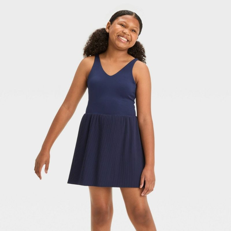 Photo 1 of Size 8 (M) Girls' Pleated Active Dress - All in Motion™ Dark Blue 
