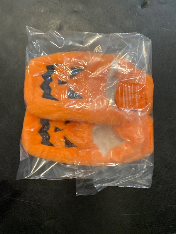 Photo 1 of Size M/L  Women's Pumpkin Glitter Embroidered Halloween Faux Fur Pull-on Slipper Socks with Grippers - Hyde & EEK! 