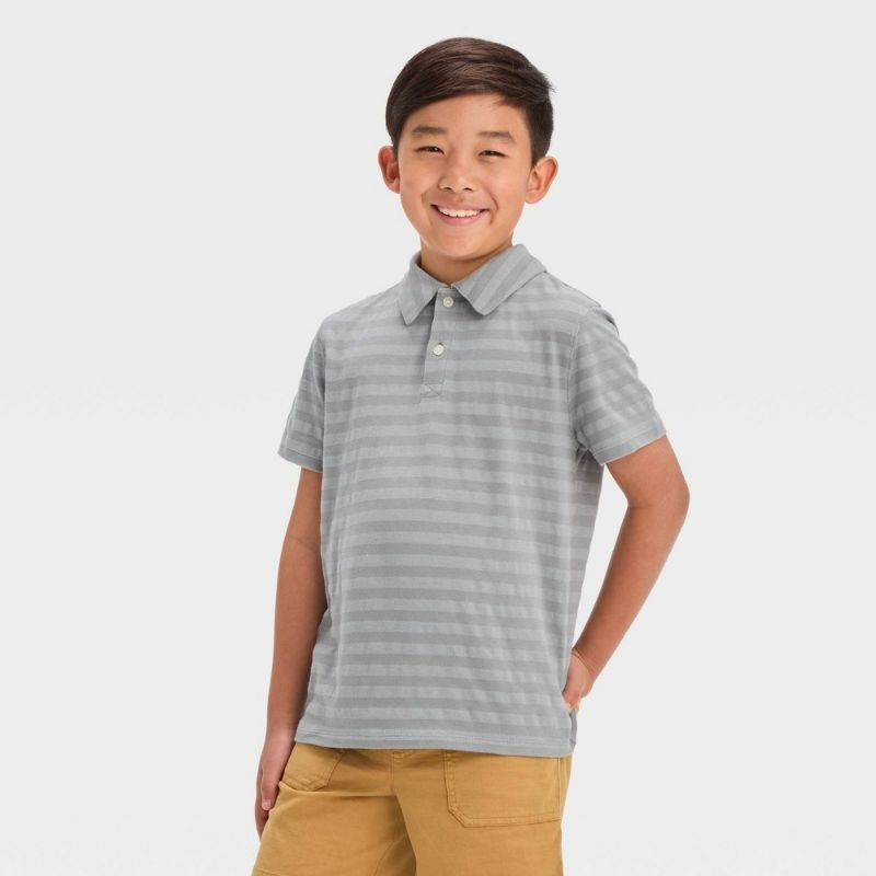 Photo 1 of (M) Boys' Short Sleeve Jacquard Striped Button-Down Shirt - Cat & Jack