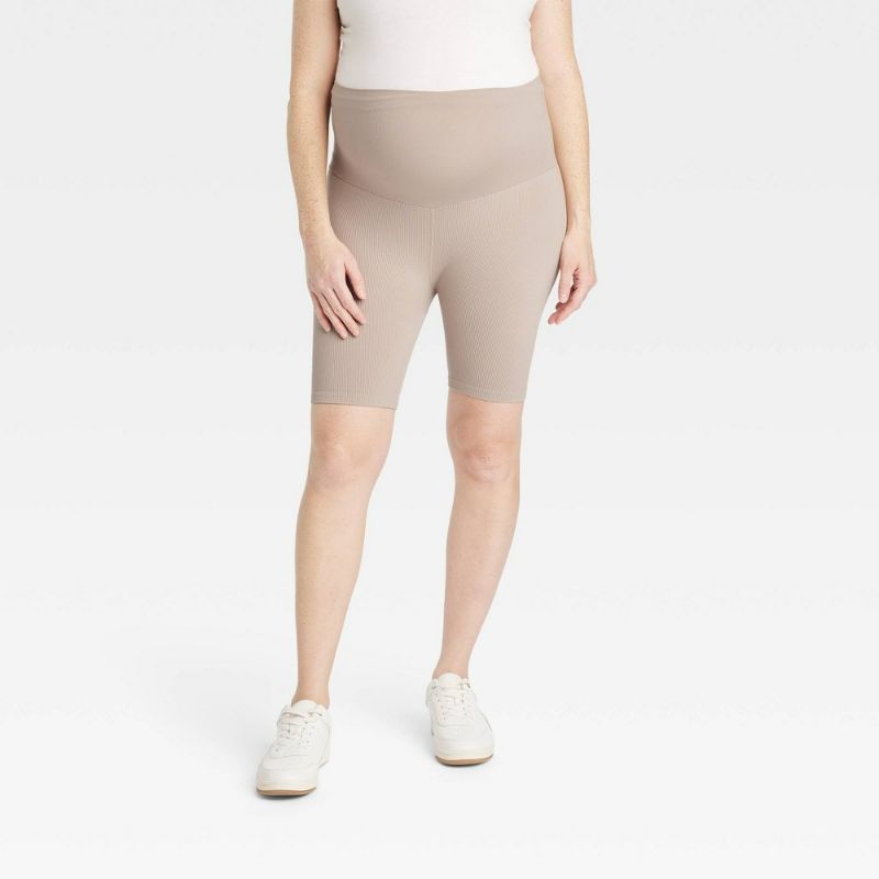 Photo 1 of Size XS Seamless Ribbed Maternity Bike Shorts - Isabel Maternity by Ingrid & Isabel Taupe