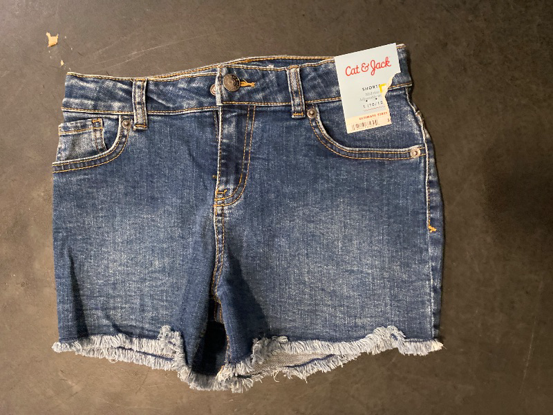 Photo 1 of Size L 10/12 Girls' Cut-Off Mid-Rise Jean Shorts - Cat & Jack Dark Wash 