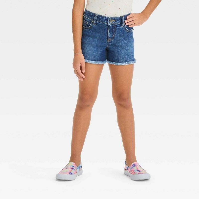 Photo 1 of Size L 10/12 Girls' Cut-Off Mid-Rise Jean Shorts - Cat & Jack Dark Wash