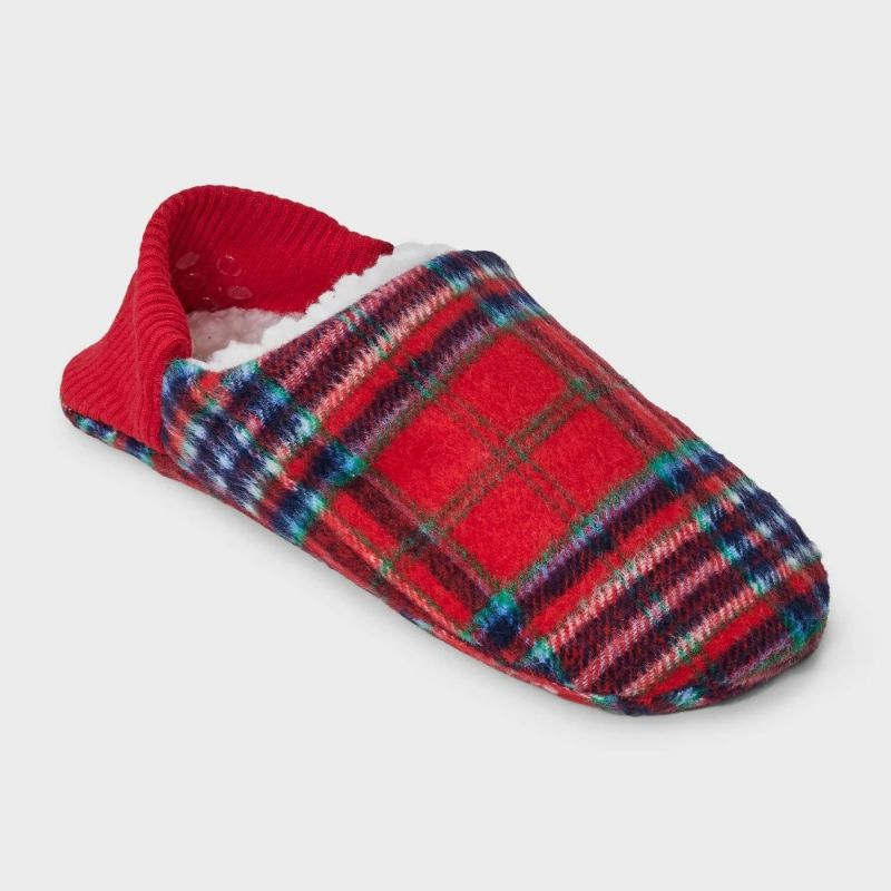 Photo 1 of Size L/XL Adult Tartan Plaid Faux Shearling Lined Slipper Socks with Huggable Heel & Grippers - Wondershop™ Red