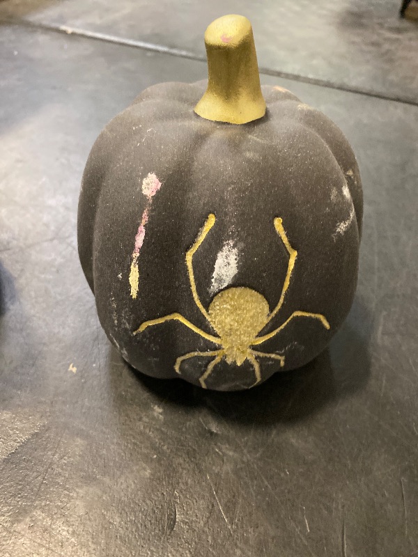 Photo 1 of 2024 5" Ceramic Haunted Pumpkin Halloween Target Hyde & Eek! W/ Gold Spider