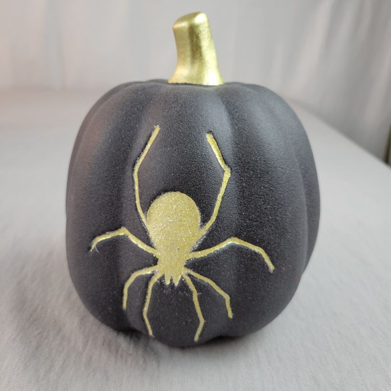 Photo 1 of 2024 5" Ceramic Haunted Pumpkin Halloween Target Hyde & Eek! W/ Gold Spider