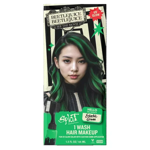 Photo 1 of Electric Green Splat 1-Wash Temporary Hair Dye, Beetlejuice Beetlejuice