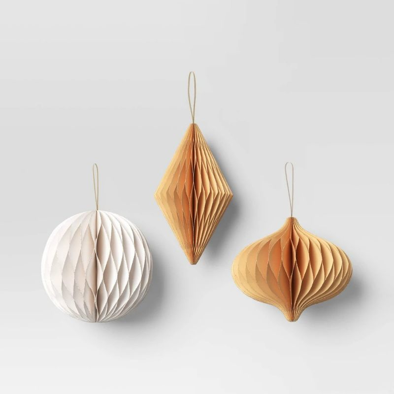 Photo 1 of 3pc Paper Honeycomb Ornament Christmas Figurine Set - Wondershop™ Natural/White