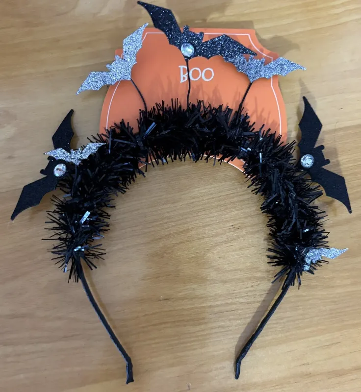 Photo 1 of NWT Halloween Headband Black Garland with Black & Silver Bats