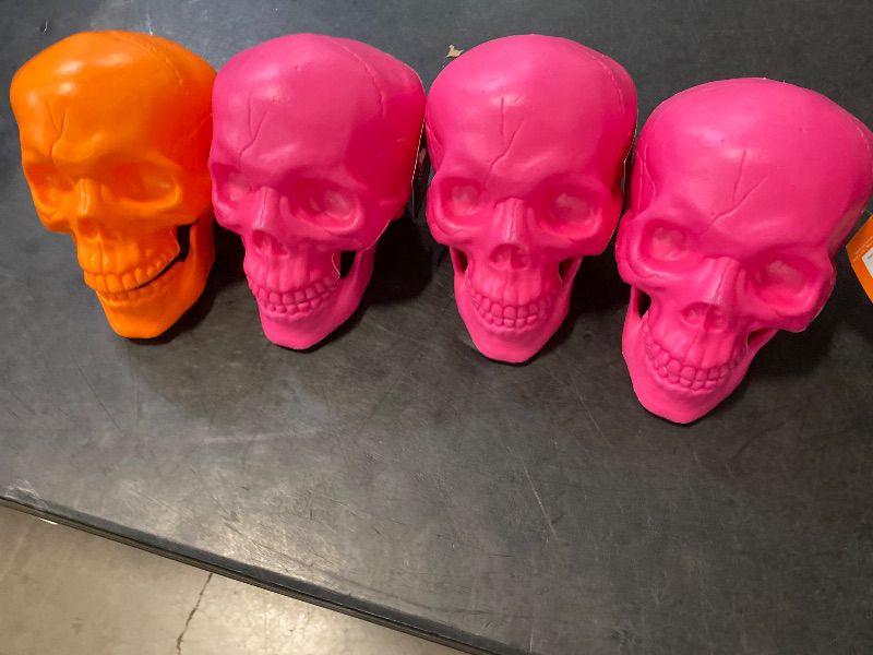 Photo 1 of 4 pack. 3 Pink 1 orange Skull Halloween Decorative Prop - Hyde & EEK! Boutique