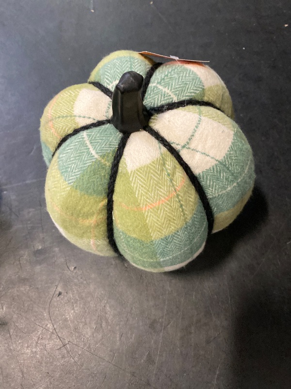 Photo 1 of Target 8.75" Brushed Plaid Knit Pumpkin Green Halloween Figurine Hyde & EEK!