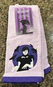 Photo 1 of The New Set of 2 Wednesday Addams TV Show Halloween Hand Towels
