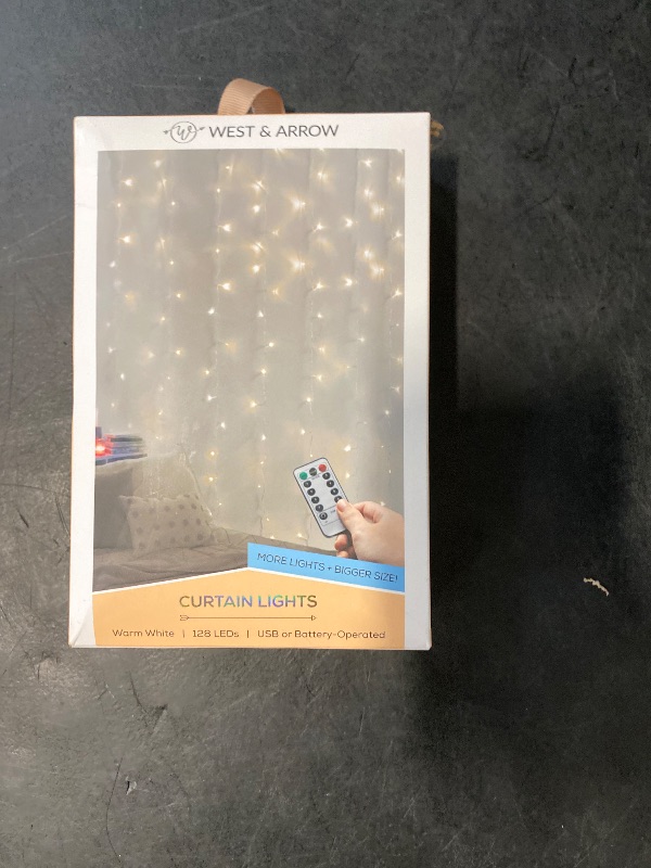 Photo 1 of 5' X 3.5' LED Curtain String Lights Warm White - West & Arrow: Indoor Twinkling Miniature Decor, USB or Battery Powered