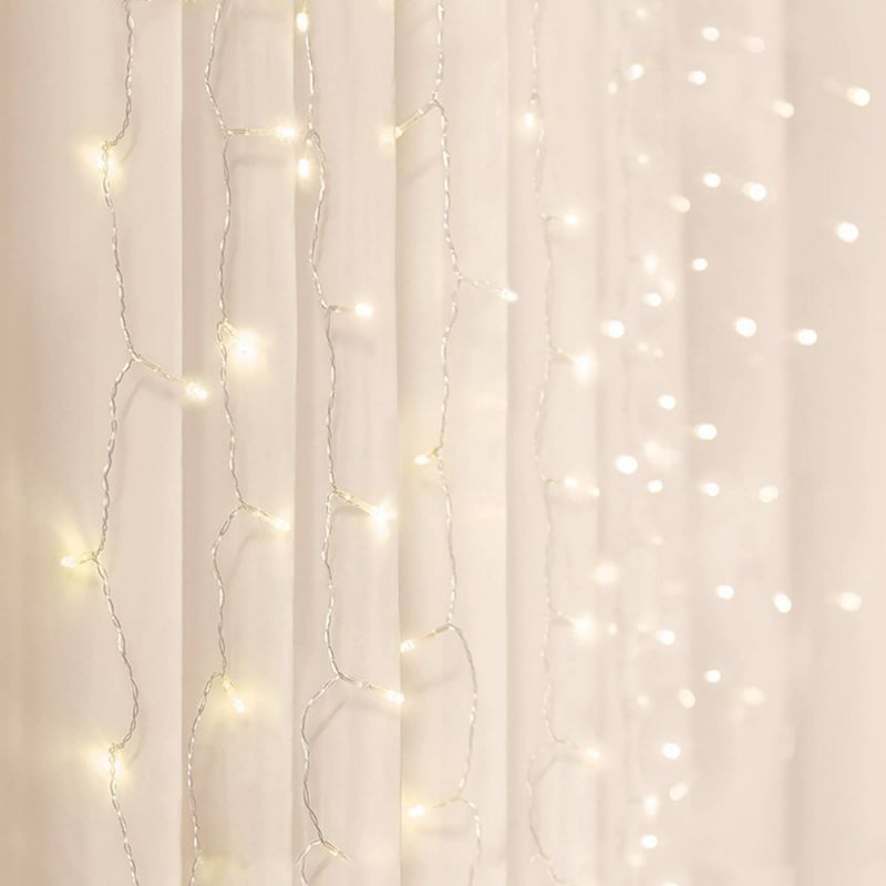 Photo 1 of 5' X 3.5' LED Curtain String Lights Warm White - West & Arrow: Indoor Twinkling Miniature Decor, USB or Battery Powered