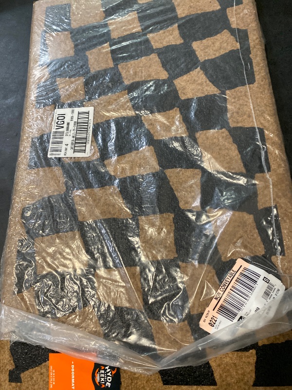 Photo 1 of 1'6"x2'6" Halloween Checkered Faux Coir Doormat Natural/Black - Hyde and EEK! Boutique