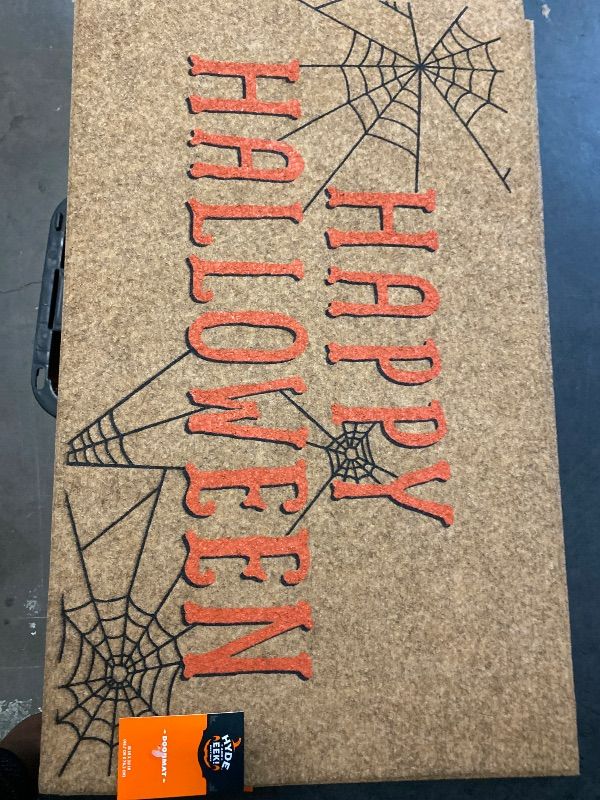 Photo 1 of 18x30" 'Happy Halloween' Faux Coir Doormat with Spiderwebs Orange/Black - Hyde and EEK! Boutique