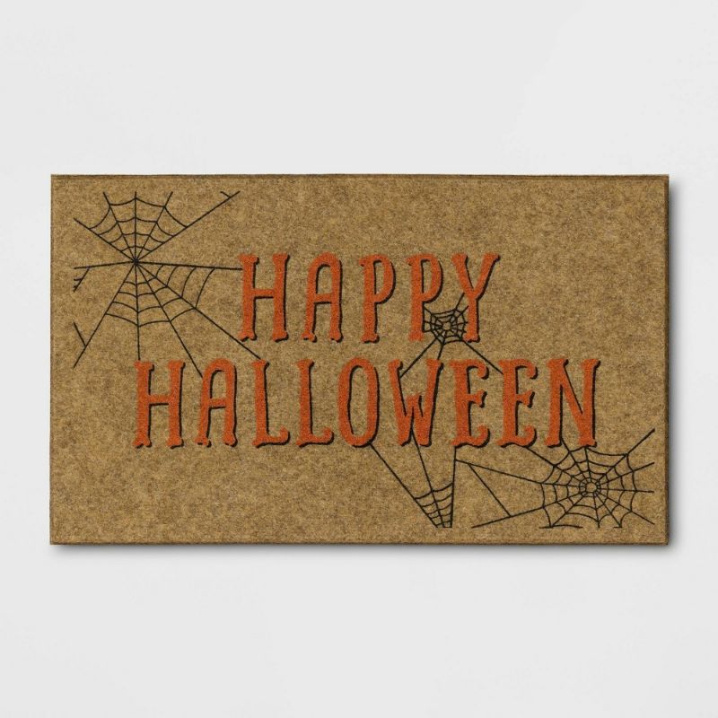 Photo 1 of 18x30" 'Happy Halloween' Faux Coir Doormat with Spiderwebs Orange/Black - Hyde and EEK! Boutique