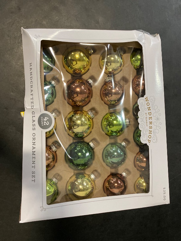 Photo 1 of 42ct Round Glass Christmas Tree Ornament Set Yellow/Brown/Green - Wondershop