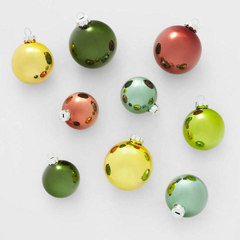 Photo 1 of 42ct Round Glass Christmas Tree Ornament Set Yellow/Brown/Green - Wondershop