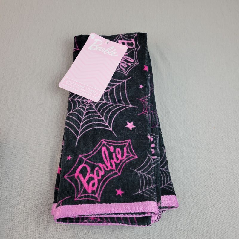 Photo 1 of 2 Pack Halloween Barbie Spider Webs Black & Pink Kitchen Towel NEW 2024