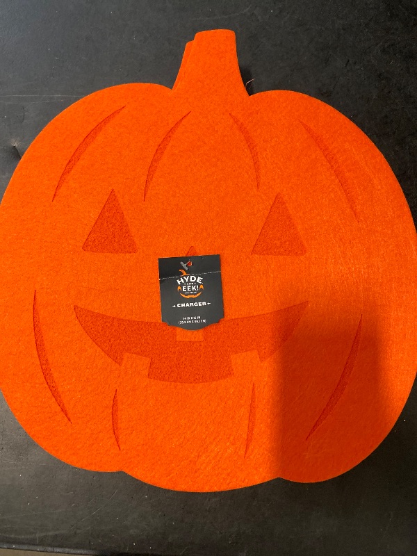 Photo 1 of 12 pack Halloween Pumpkin Charger Placemat Orange - Hyde and EEK! Boutique™: Novelty Shape, Polyester, Spot Clean