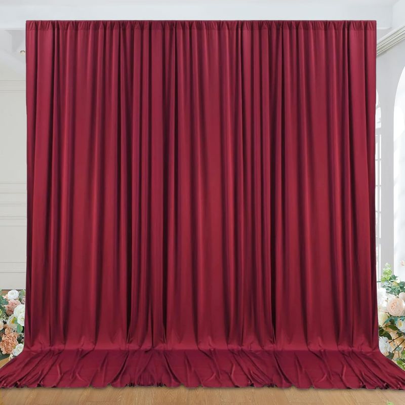 Photo 1 of 10ft x 10ft Wrinkle Free Maroon Backdrop Curtains for Parties, 2 Panels Silky Polyester Photo Backdrop Drapes for Wedding Birthday Christmas Photography Background Stand