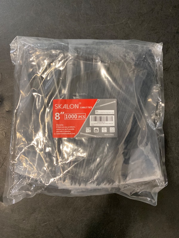 Photo 1 of Zip Ties 8 inch (1000 Pack), 40lbs Tensile Strength, Black Cable Ties, Wire Ties for indoor and outdoor use, by Skalon