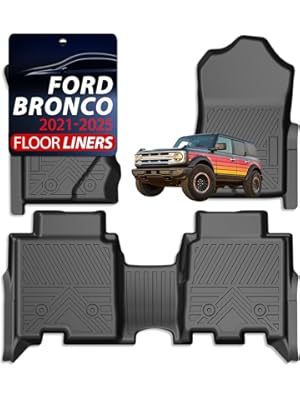 Photo 1 of Car Floor Mats for Ford Bronco 4-Door 2021 2022 2023 2024 2025 (Not for 2 Door&Sport), All Weather Protection TPE Car Mats Custom Car Liners Accessories, Front & 2nd Row Floor Liners Set, Black