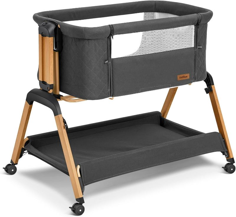 Photo 1 of Bassinet Bedside Sleeper, Rocking Bassinets with Comfy Mattress and Wheels for Newborn, 5-Height Adjustable (Black)