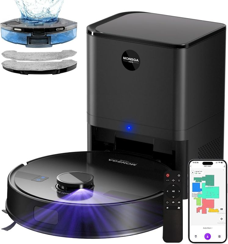 Photo 1 of MONSGA Robot Vacuum and Mop Combo, 5000Pa Robotic Vacuum with 3.5L Self Emptying Station, Lidar Navigation Robot Vacuum Cleaner, 180mins Runtime, APP/Remote/Voice Control, for Hard Floors and Carpets