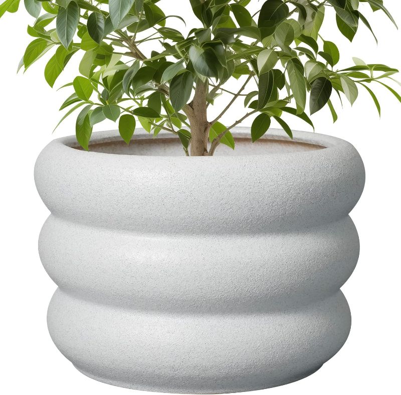 Photo 1 of SQOWL Ceramic Planter Pot - 10 Inch Plant Pot with Drainage Hole Large Planter for Indoor Plants Outdoor Flower Pot Decorative Plant Pot for Garden Bathroom Decor White