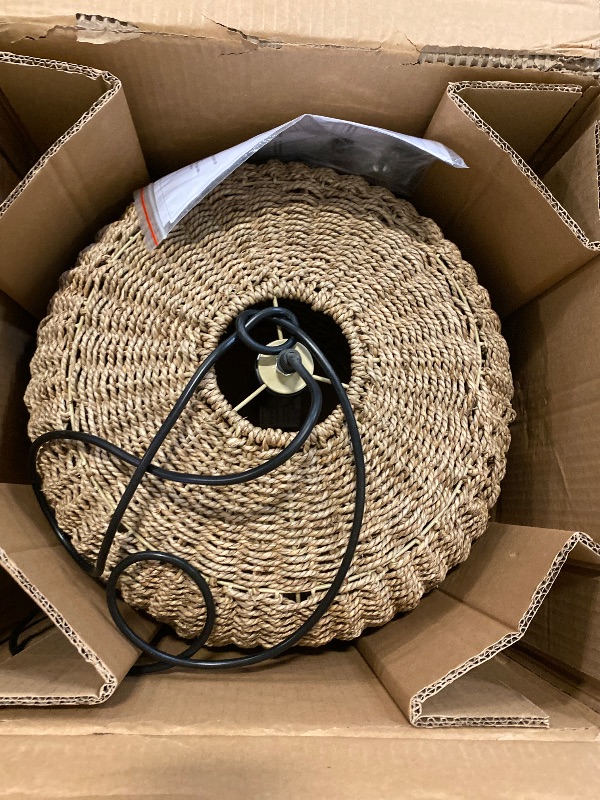 Photo 1 of 15.75in Rattan Light Brown Chandelier 1-Light Kitchen Island Pendant Lights Hand Woven Wicker Lighting for Dining Room Restaurant Living Room Hallway Yard Bedroom