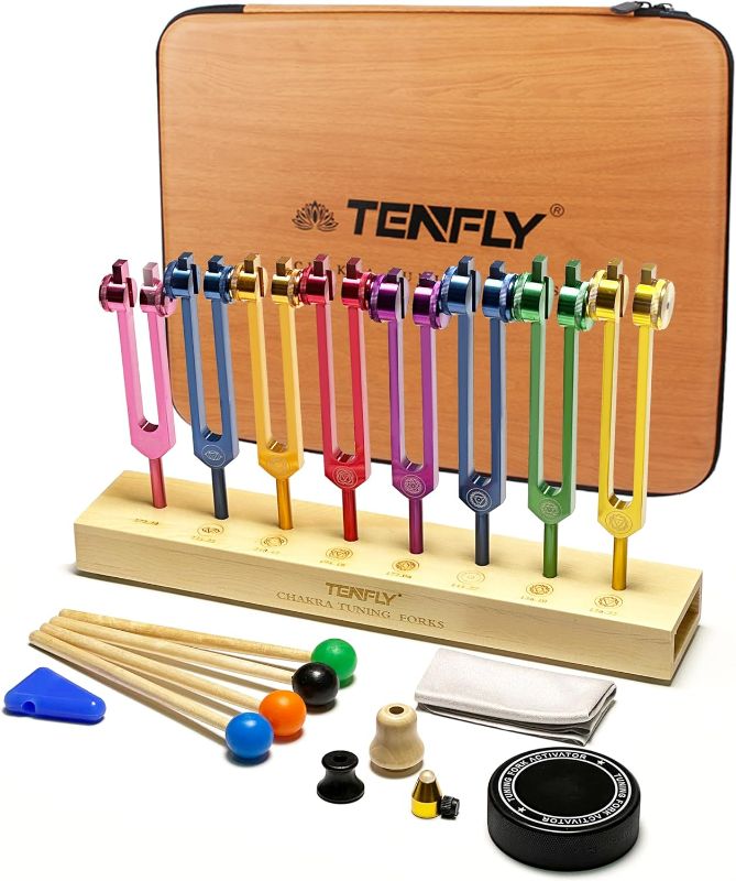 Photo 1 of Chakra Tuning Forks Set for Healing, 7 Chakra+1 Soul Purpose Weighted Tuning Forks for DNA Healing, Chakra, Sound Therapy etc, Multicolour(126.22 Hz, 136.1 Hz, 141.27 Hz, 172.06 Hz etc)