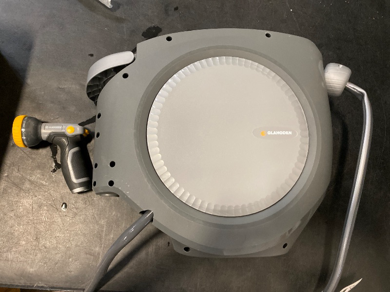 Photo 1 of Retractable Garden Hose Reel 1/2 in x 100 ft Upgraded UV Resistant Heavy Duty Automatic Hose Reel Wall Mount 3/4 in Brass Fitting 9 Pattern Nozzle Any Length Lock Slow Retraction 180° Swivel